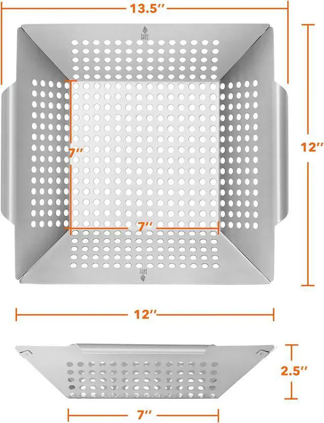 Alt view image 5 of 6 - Pure Grill BBQ Vegetable Grilling Basket - Stainless Steel Barbecue Wok Pan Tray
