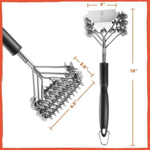 Alt view image 5 of 6 - Pure Grill 3-in-1 Stainless Steel Bristle Free Mesh Wire Grill Brush and Scraper for Cleaning BBQ Grates