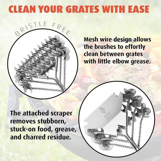 Alt view image 3 of 6 - Pure Grill 3-in-1 Stainless Steel Bristle Free Mesh Wire Grill Brush and Scraper for Cleaning BBQ Grates
