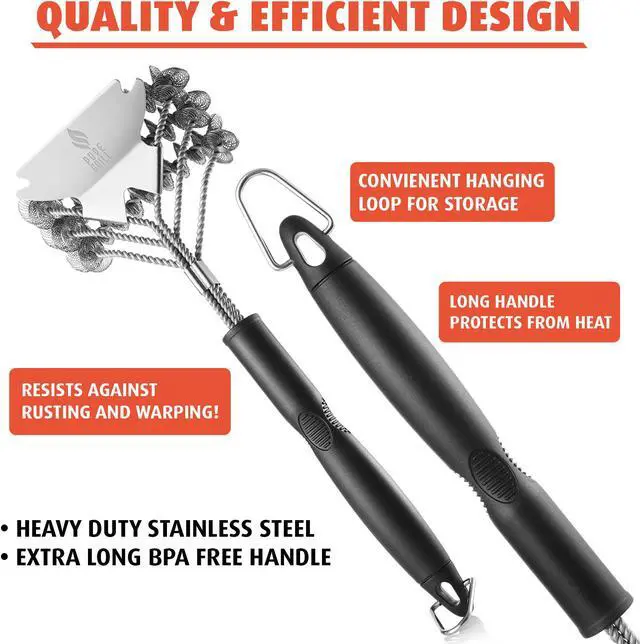 Alt view image 4 of 6 - Pure Grill 3-in-1 Stainless Steel Bristle Free Mesh Wire Grill Brush and Scraper for Cleaning BBQ Grates