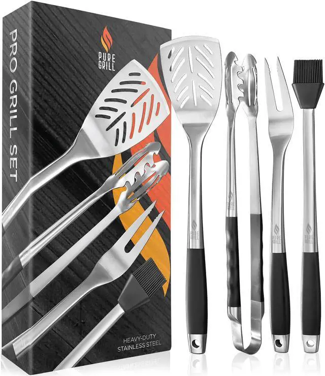 Alt view image 6 of 7 - Pure Grill 4-Piece Stainless Steel BBQ Tool Utensil Set - Professional Grade Barbecue Accessories