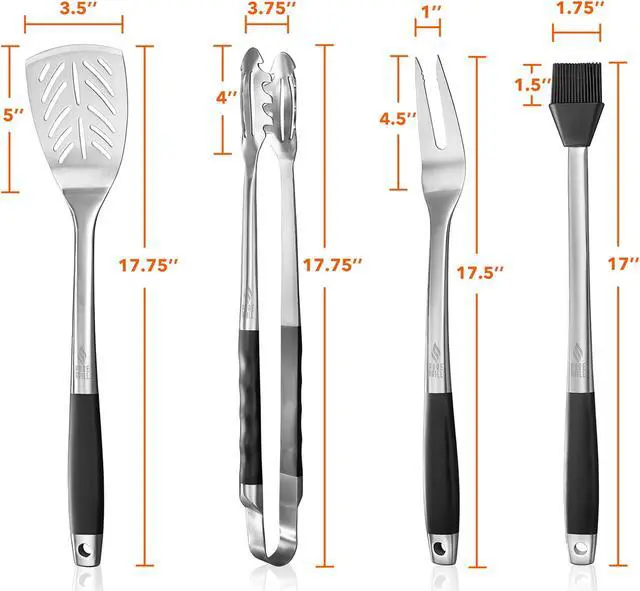 Alt view image 5 of 7 - Pure Grill 4-Piece Stainless Steel BBQ Tool Utensil Set - Professional Grade Barbecue Accessories
