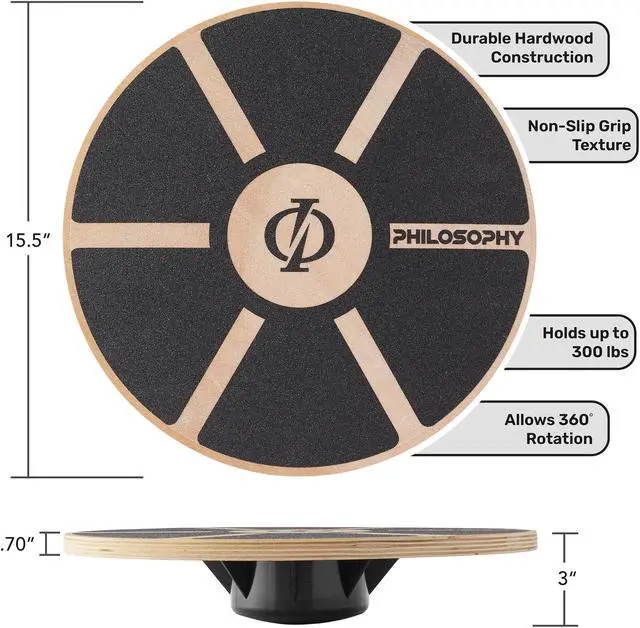 Alt view image 4 of 6 - Philosophy Gym Wobble Board - Round Wooden Balance Board - Exercise Balance Trainer