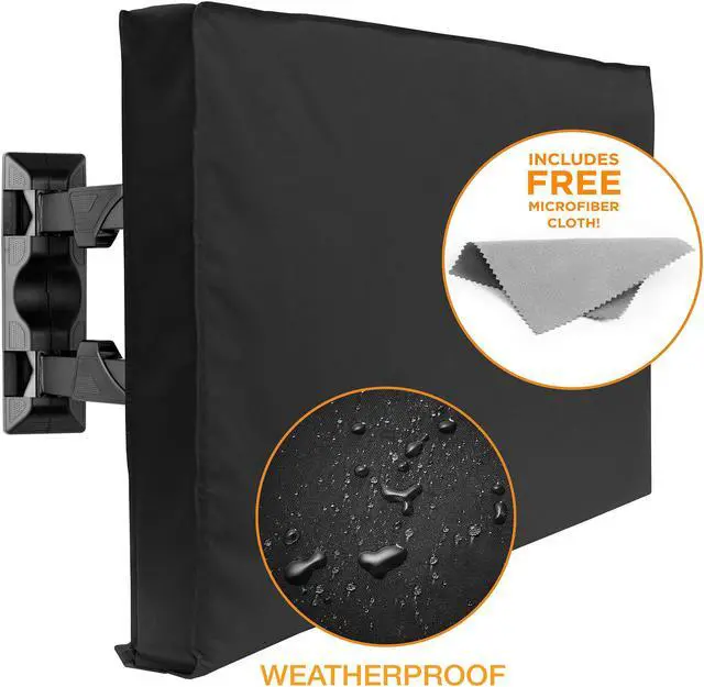 Alt view image 3 of 8 - Mount Factory Outdoor TV Cover - 65" Model For 63" - 67" Flat Screens - Slim Fit - Weatherproof Weather Dust Resistant Television Protector - Black