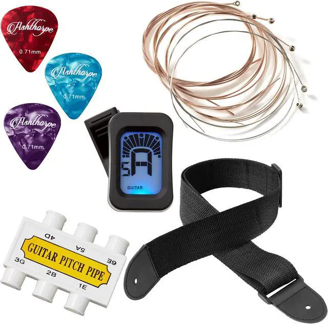 Alt view image 6 of 6 - Ashthorpe 38-inch Beginner Acoustic Guitar Package (Sunburst), Basic Starter Kit w/ Gig Bag, Strings, Strap, Tuner, Pitch Pipe, Picks