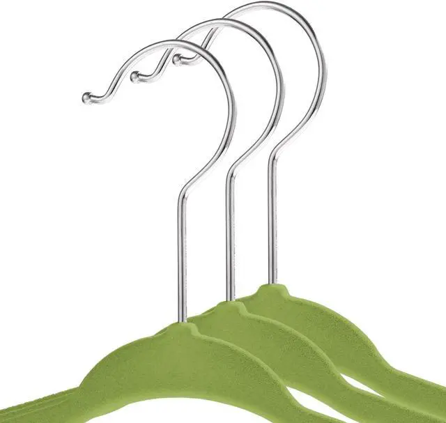 Alt view image 2 of 6 - Casafield 50 Velvet Baby Hangers - 11" Size for Infant & Toddler Clothes - Lime Green