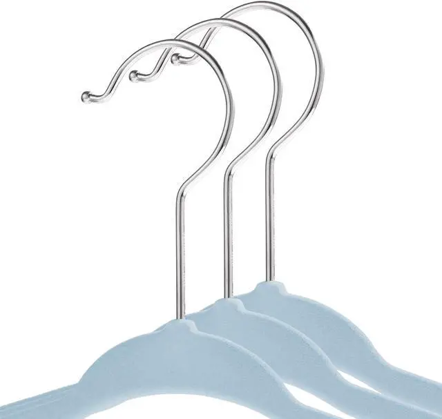 Alt view image 2 of 6 - Casafield 50 Velvet Baby Hangers - 11" Size for Infant & Toddler Clothes - Light Blue