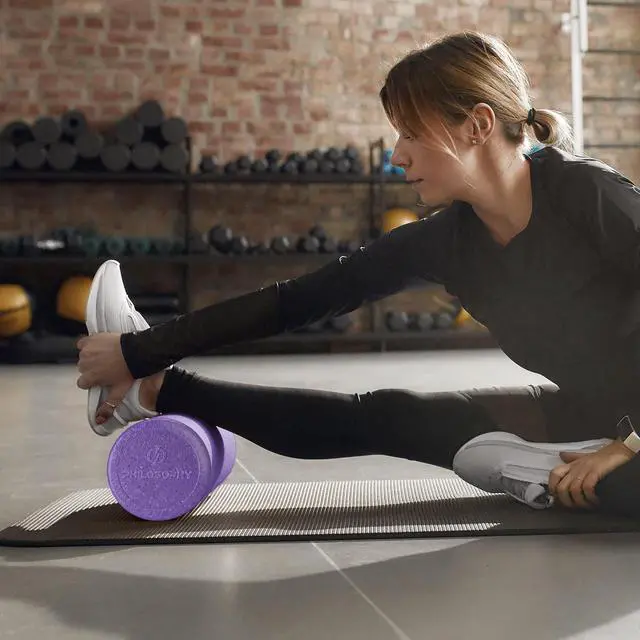 Alt view image 6 of 6 - Philosophy Gym 12" High-Density Foam Roller for Exercise, Massage, Muscle Recovery - Round, Purple