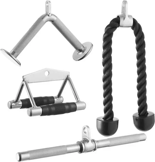 Main image of Philosophy Gym Cable LAT Pulldown Attachment 4 Piece Set Includes: Tricep Rope, Double D, Straight Bar, V Bar