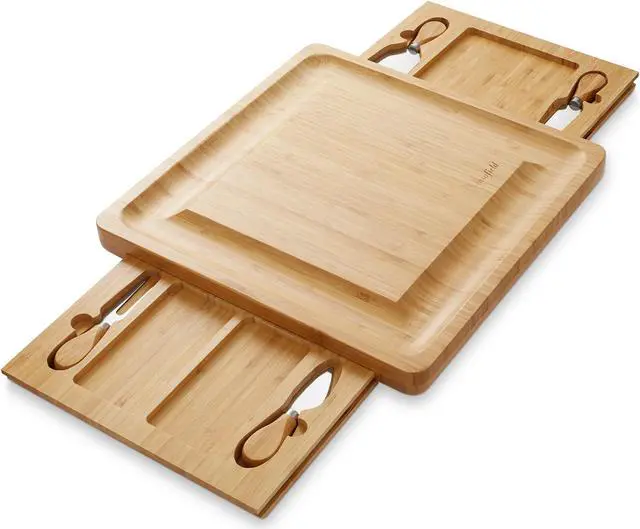 Alt view image 2 of 6 - Casafield Bamboo Cheese Board Gift Set, Charcuterie Board Serving Platter with Stainless Steel Knives for Entertaining, Birthdays, Weddings