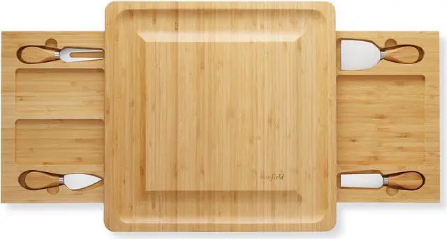 Alt view image 4 of 6 - Casafield Bamboo Cheese Board Gift Set, Charcuterie Board Serving Platter with Stainless Steel Knives for Entertaining, Birthdays, Weddings