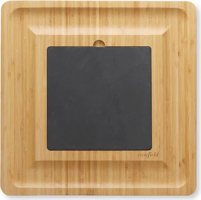 Alt view image 3 of 6 - Casafield Charcuterie Board Gift Set, Bamboo Cheese Board with Slate Cheese Plate and Knives, Wooden Serving Platter for Housewarming, Wedding, Birthday