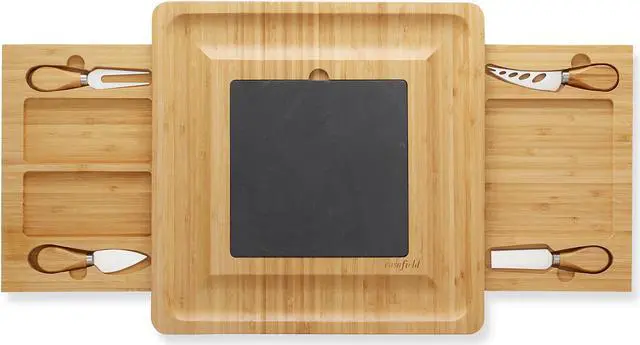 Alt view image 4 of 6 - Casafield Charcuterie Board Gift Set, Bamboo Cheese Board with Slate Cheese Plate and Knives, Wooden Serving Platter for Housewarming, Wedding, Birthday