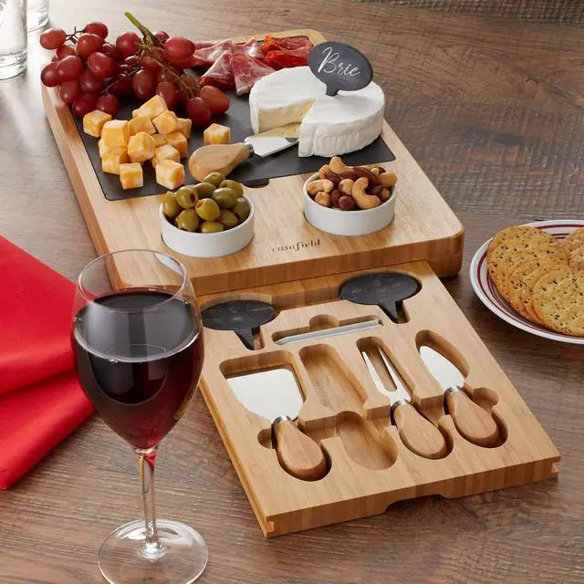 Alt view image 6 of 6 - Casafield Charcuterie Board and Knife Gift Set, Bamboo Cheese Board Serving Tray with Snack Plate and Bowls for Birthday, Housewarming, Wedding