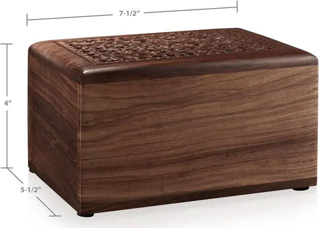 Alt view image 3 of 6 - Reminded Rosewood Hand-Carved Floral Urn Box - Cremation Memorial with Velvet Bag - Medium
