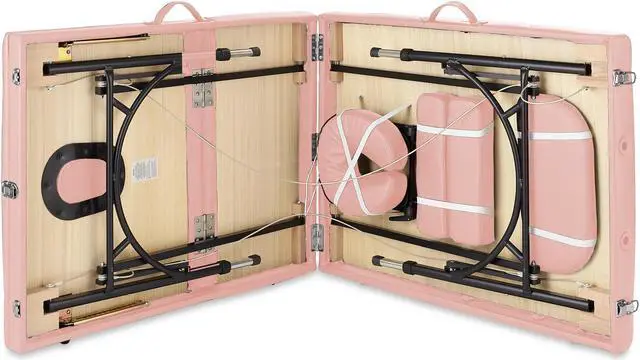 Alt view image 6 of 6 - Saloniture Professional Portable Lightweight Tri-Fold Massage Table with Aluminum Legs - Includes Headrest, Face Cradle, Armrests and Carrying Case, Pink