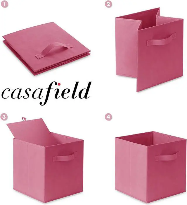 Alt view image 6 of 6 - Casafield Set of 6 Collapsible Fabric Cube Storage Bins, Hot Pink - 11" Foldable Cloth Baskets for Shelves, Cubby Organizers & More