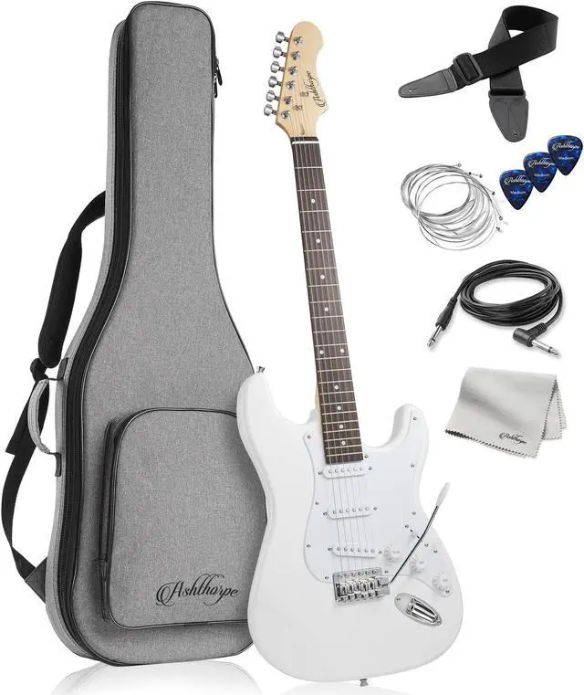 Ashthorpe 39-Inch Electric Guitar (White-White), Full-Size Guitar