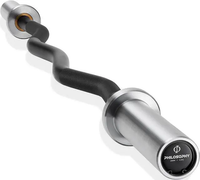 Main image of Philosophy Gym 47" EZ Curl Olympic Barbell - 9.3KG 28mm 400LB Capacity 4 Needle Bearing 2" Weightlifting Bar