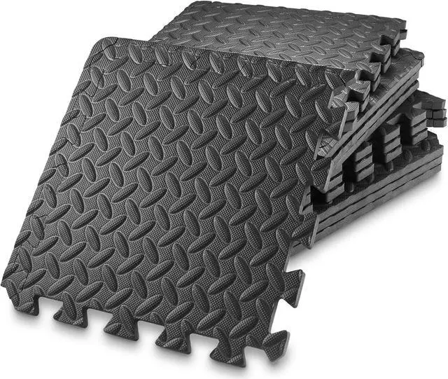 Main image of Philosophy Gym Pack of 12 Exercise Flooring Mats - 12 x 12 Inch Foam Rubber Interlocking Puzzle Floor Tiles - Black