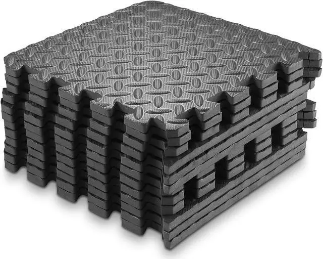 Alt view image 2 of 6 - Philosophy Gym Pack of 12 Exercise Flooring Mats - 12 x 12 Inch Foam Rubber Interlocking Puzzle Floor Tiles - Black