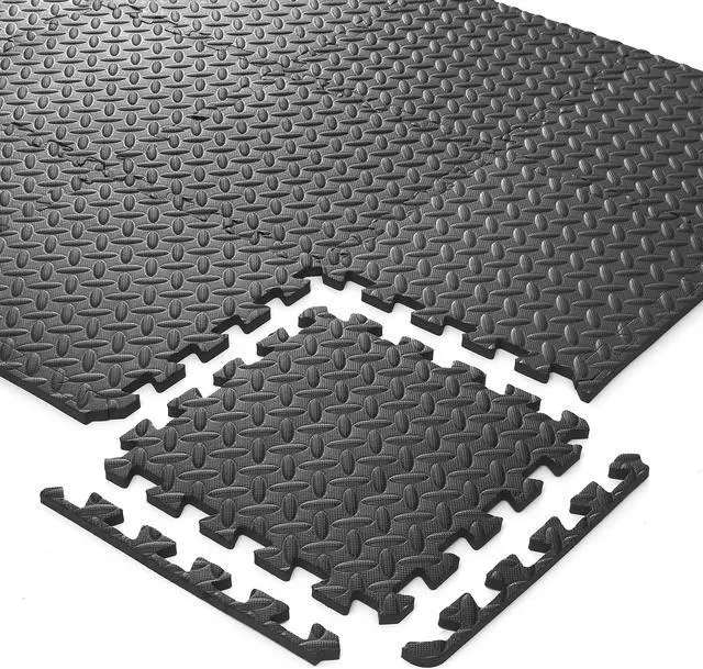 Alt view image 4 of 6 - Philosophy Gym Pack of 12 Exercise Flooring Mats - 12 x 12 Inch Foam Rubber Interlocking Puzzle Floor Tiles - Black