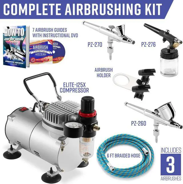 Alt view image 2 of 6 - PointZero Airbrush Dual Action Airbrush Kit with 3 Airbrushes