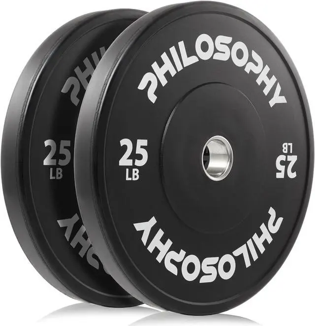 Alt view image 2 of 6 - Philosophy Gym Set of 2 Olympic 2-Inch Rubber Bumper Plates (25 LB each) Black