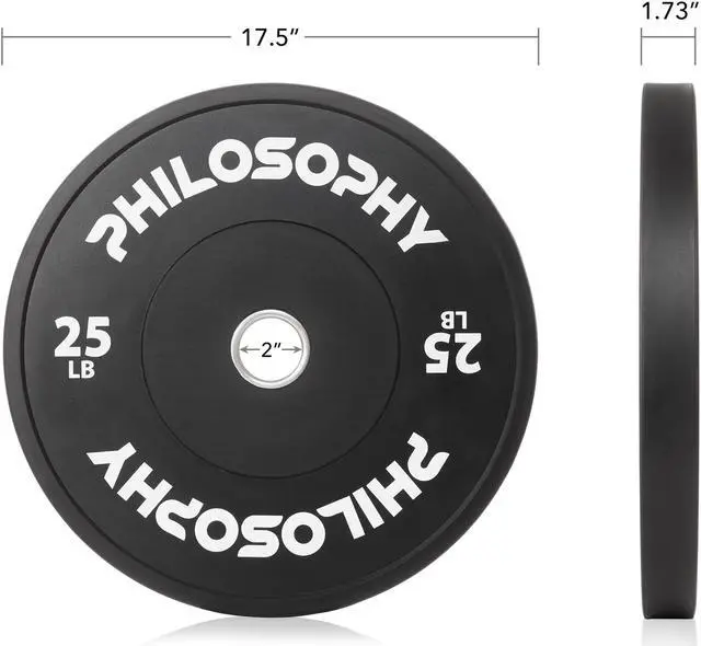 Alt view image 3 of 6 - Philosophy Gym Set of 2 Olympic 2-Inch Rubber Bumper Plates (25 LB each) Black