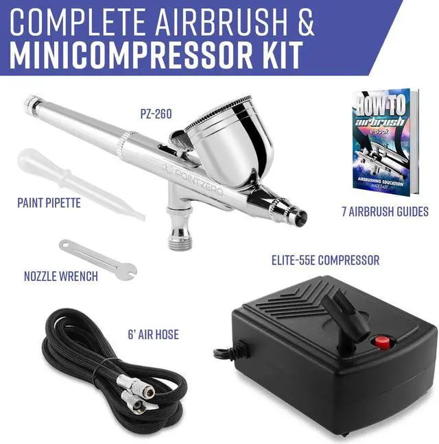 Alt view image 2 of 6 - PointZero Multi-purpose Dual-action Airbrush Set - Mini Compressor Kit