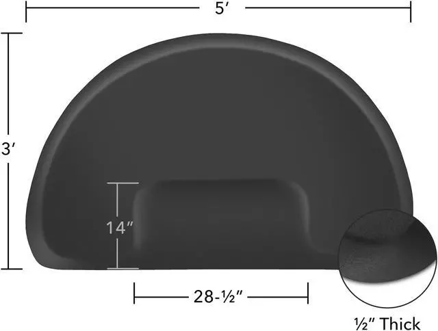 Alt view image 6 of 6 - Saloniture 3 ft. x 5 ft. Barber & Salon Floor Mat for Square Chair Base - 1/2 in. Thick Black Semi-Circle Anti-Fatigue Stylist Station Mat