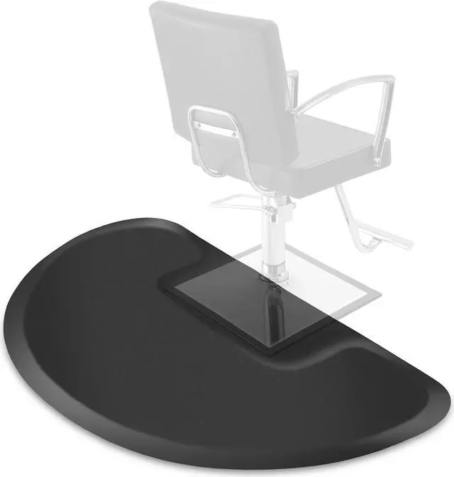 Main image of Saloniture 3 ft. x 5 ft. Barber & Salon Floor Mat for Square Chair Base - 1/2 in. Thick Black Semi-Circle Anti-Fatigue Stylist Station Mat