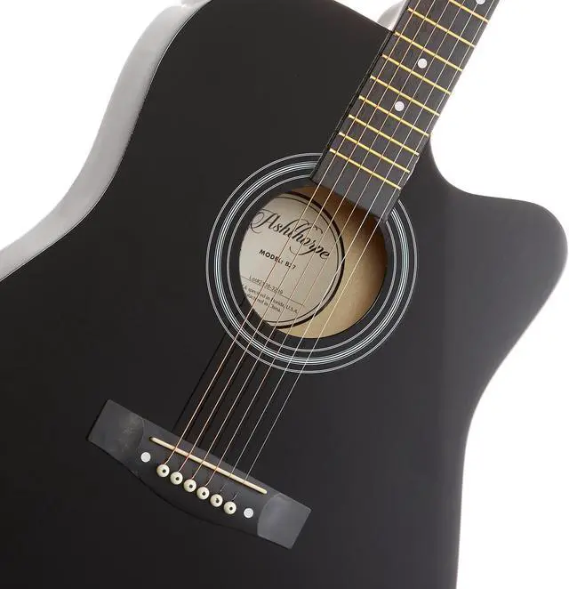 Alt view image 2 of 6 - Ashthorpe 41-inch Beginner Cutaway Acoustic Guitar Package (Black), Full Size Basic Starter Kit w/ Gig Bag, Strings, Strap, Tuner, Picks
