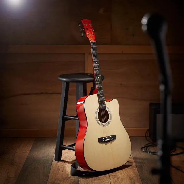 Alt view image 6 of 6 - Ashthorpe 41-inch Beginner Cutaway Acoustic Guitar Package (Natural), Full Size Basic Starter Kit w/ Gig Bag, Strings, Strap, Tuner, Picks