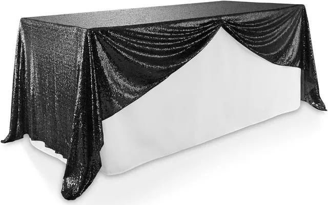 Alt view image 2 of 6 - Lann's Linens 60" x 102" Black Sequin Tablecloth, Sparkly Rectangle Table Cloth for Wedding, Party, Banquet