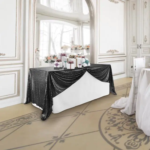 Alt view image 6 of 6 - Lann's Linens 60" x 102" Black Sequin Tablecloth, Sparkly Rectangle Table Cloth for Wedding, Party, Banquet