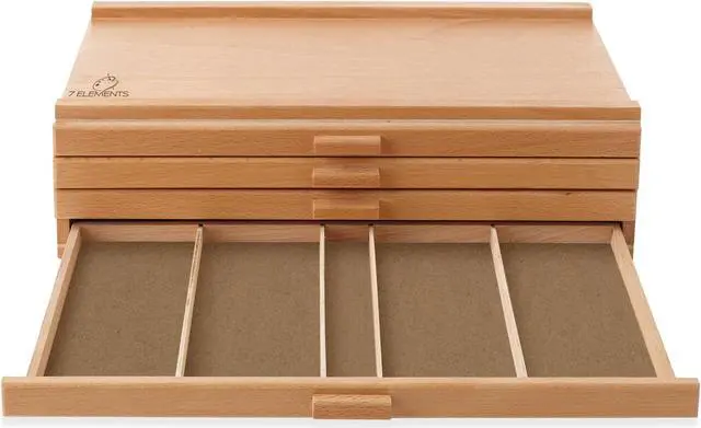 Alt view image 3 of 6 - 7 Elements 4 Drawer Wooden Artist Storage Supply Box for Pastels, Pencils, Pens, Markers, Brushes and Tools
