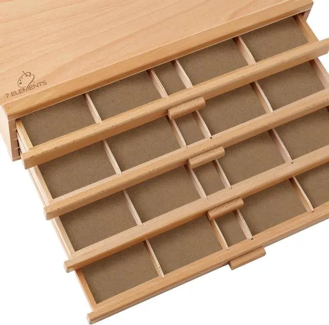 Alt view image 5 of 6 - 7 Elements 4 Drawer Wooden Artist Storage Supply Box for Pastels, Pencils, Pens, Markers, Brushes and Tools