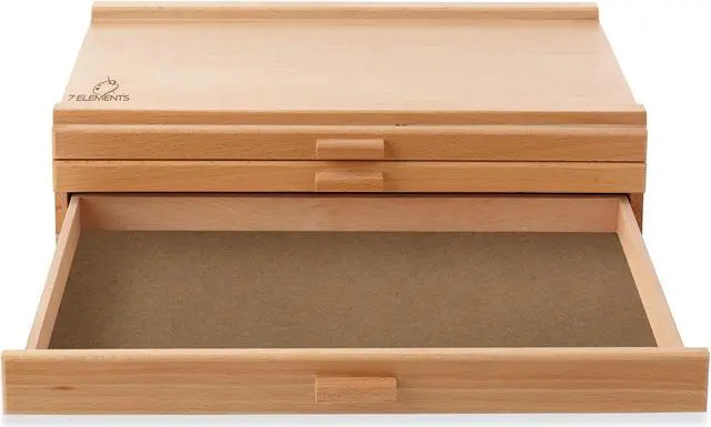 Alt view image 3 of 6 - 7 Elements 3 Drawer Wooden Artist Storage Supply Box for Pastels, Pencils, Pens, Markers, Brushes and Tools