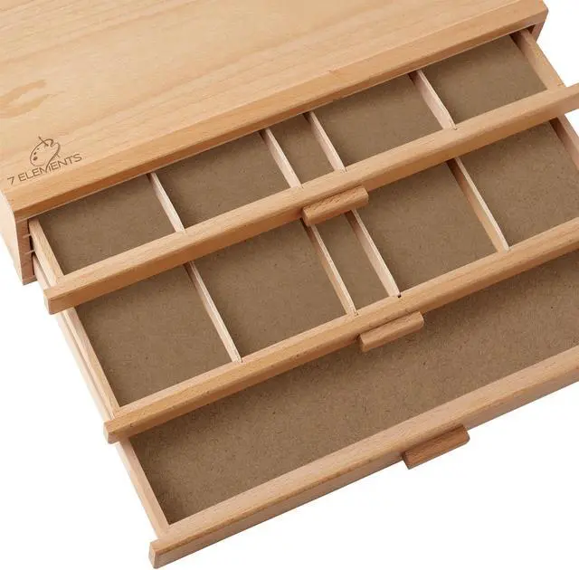 Alt view image 5 of 6 - 7 Elements 3 Drawer Wooden Artist Storage Supply Box for Pastels, Pencils, Pens, Markers, Brushes and Tools