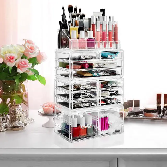 Alt view image 6 of 7 - Casafield Acrylic Cosmetic Makeup Organizer & Jewelry Storage Display Case - Large 16 Slot, 2 Box & 10 Drawer Set - Clear