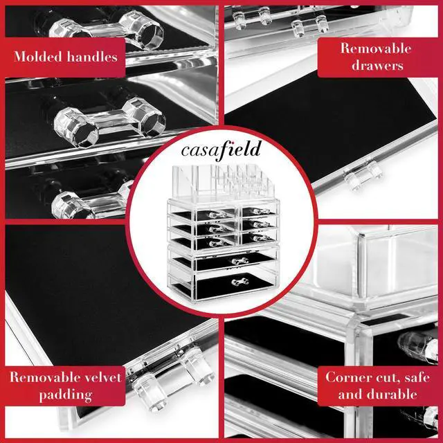 Alt view image 4 of 7 - Casafield Acrylic Cosmetic Makeup Organizer & Jewelry Storage Display Case - 3 Piece Drawer Set - Clear