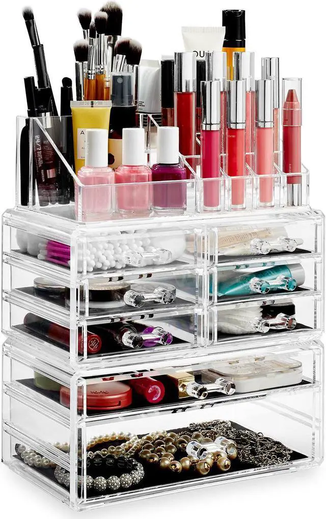 Alt view image 3 of 7 - Casafield Acrylic Cosmetic Makeup Organizer & Jewelry Storage Display Case - 3 Piece Drawer Set - Clear