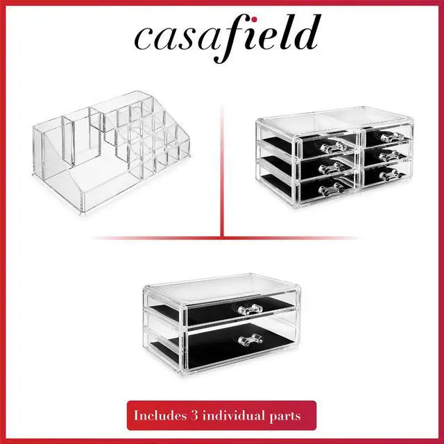 Alt view image 5 of 7 - Casafield Acrylic Cosmetic Makeup Organizer & Jewelry Storage Display Case - 3 Piece Drawer Set - Clear