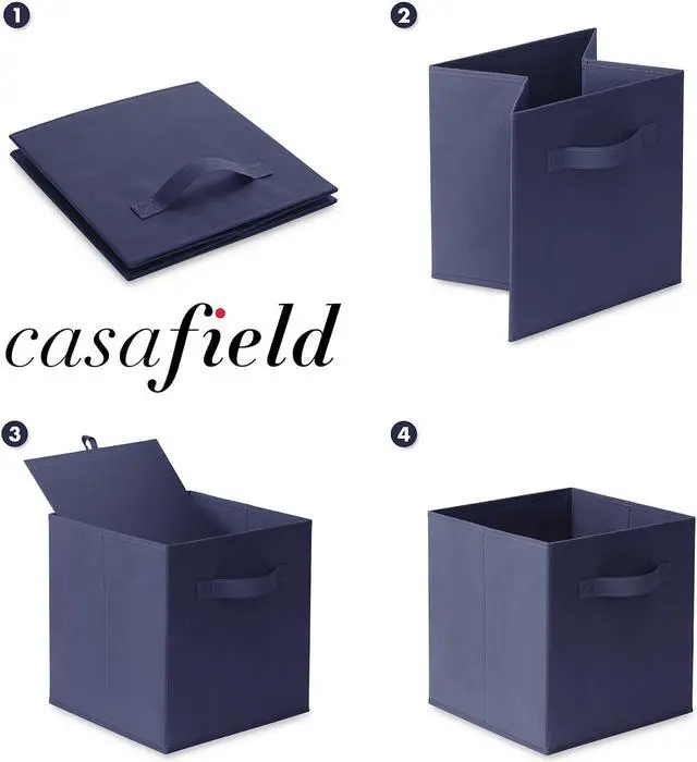 Alt view image 6 of 6 - Casafield Set of 6 Collapsible Fabric Cube Storage Bins, Navy Blue - 11" Foldable Cloth Baskets for Shelves, Cubby Organizers & More