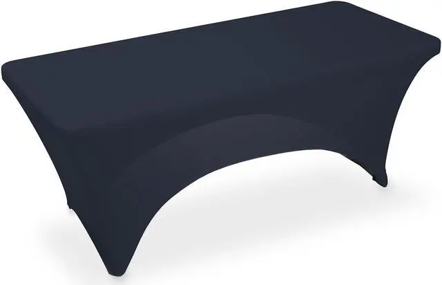 Main image of Lann's Linens - 6' Fitted Stretch Tablecloth for 72" x 30" Rectangular Table - Wedding / Banquet / Trade Show - Spandex Cloth Fabric Cover - Navy Blue