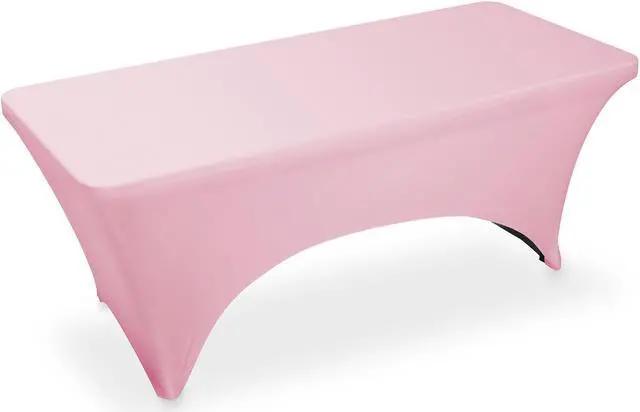 Main image of Lann's Linens - 6' Fitted Stretch Tablecloth for 72" x 30" Rectangular Table - Wedding / Banquet / Trade Show - Spandex Cloth Fabric Cover - Pink