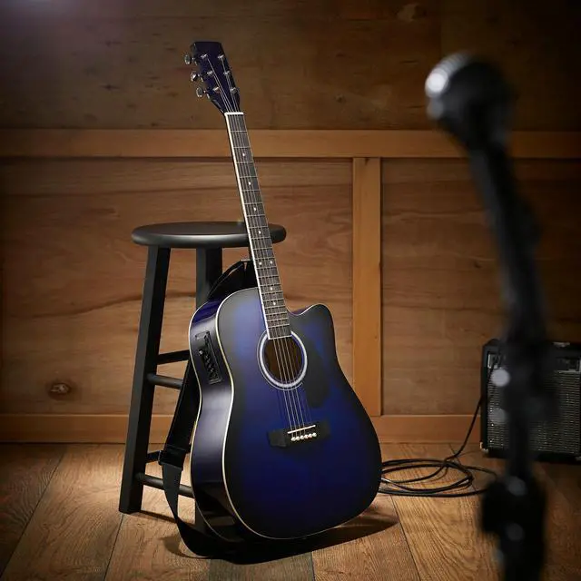 Alt view image 2 of 7 - Ashthorpe Full-Size Dreadnought Cutaway Acoustic-Electric Guitar Bundle - Premium Tonewoods - Blue