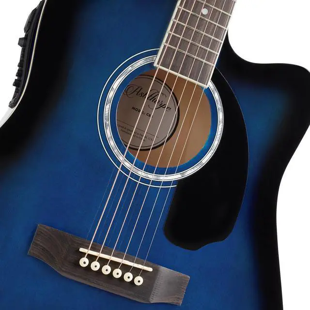 Alt view image 4 of 7 - Ashthorpe Full-Size Dreadnought Cutaway Acoustic-Electric Guitar Bundle - Premium Tonewoods - Blue