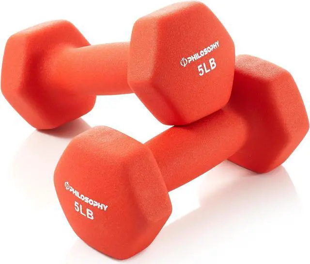 Main image of Philosophy Gym Neoprene Dumbbell Hexagon Hand Weights, 5 lb Pair - 10 lb Total